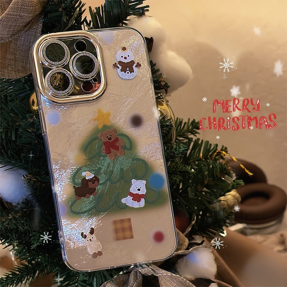 Snowman Christmas Tree เหมาะสําหรับเคสโทรศัพท์ Apple 16 IPhone 15 Promax/14/13/12 ป้องกันกล้อง