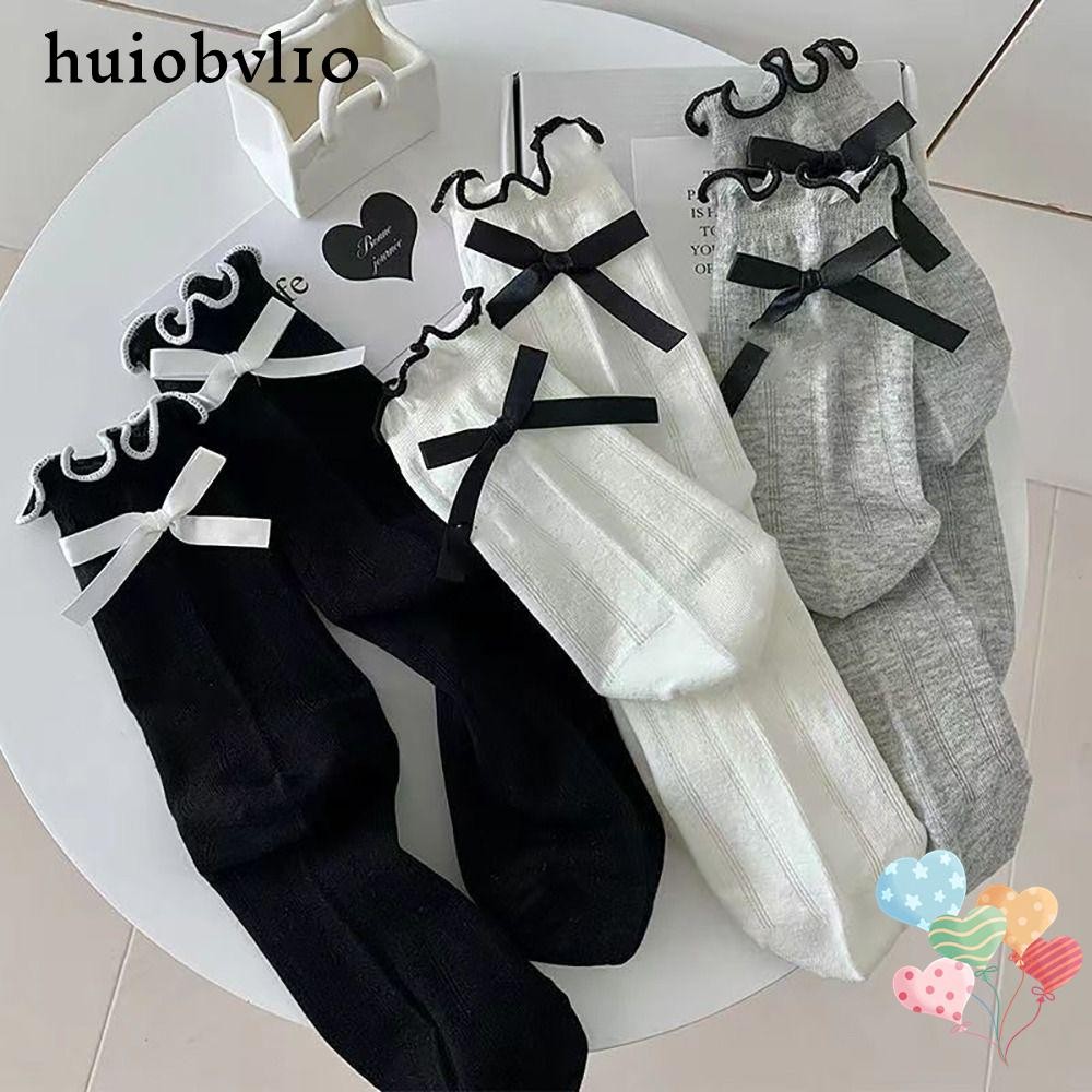 Huiobvl10 ถุงเท้ากลางหลอด,ถุงเท้ากองโบว์บาง,2024 สไตล์บัลเล่ต์Breathable Anti Pilling JKถุงเท้าฤดูใบไม้ผลิ/ฤดูร้อน