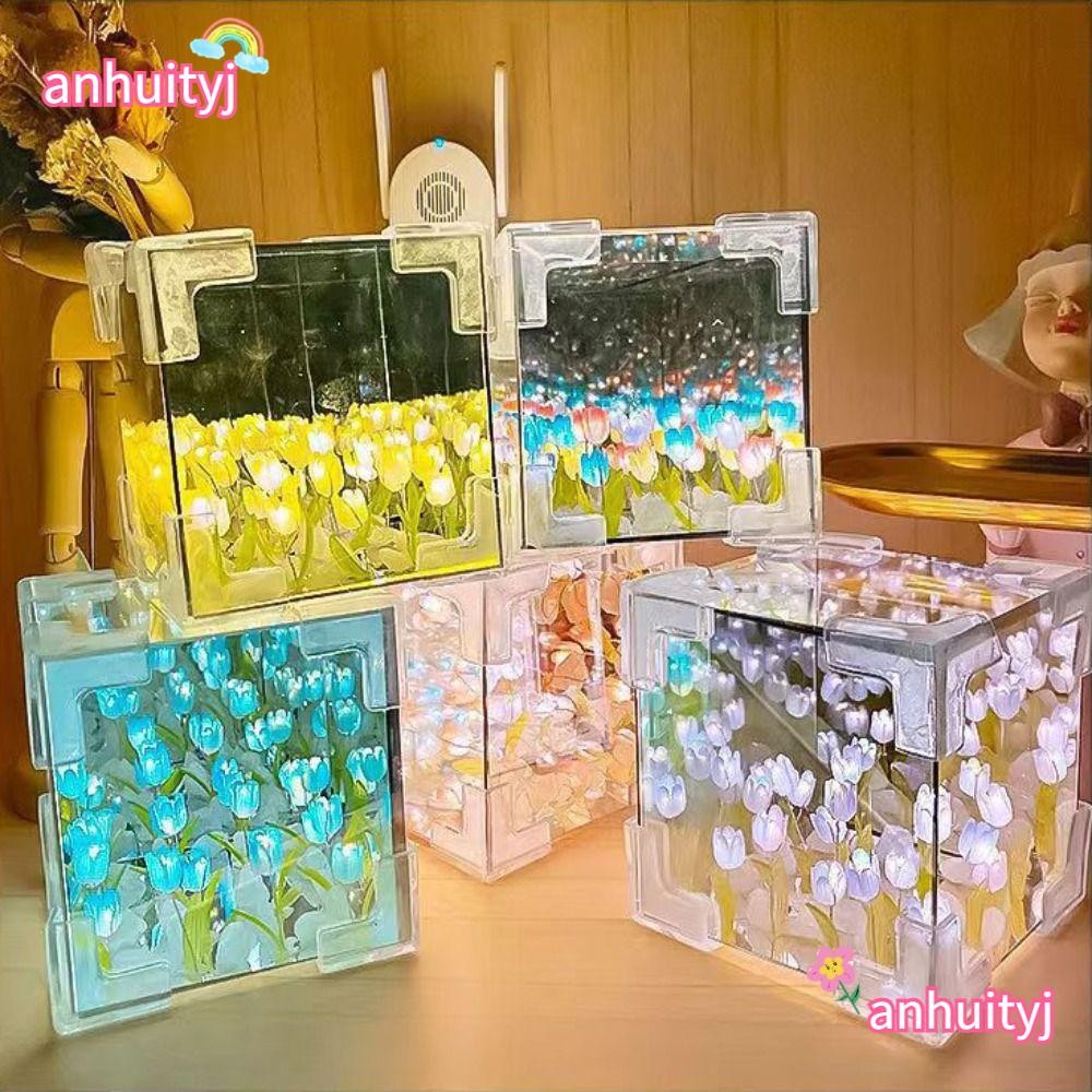 Ahuityj ทิวลิป Night Light, Excluding ของขวัญกระเป๋า Handmade DIY LED ตกแต่งโคมไฟกลางคืน, อะคริลิค 21 ดอกไม้ Creative Mirror Light ของขวัญวันเกิด