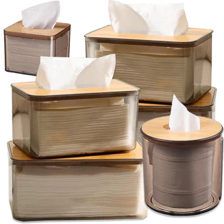 กล่องทิชชู่โปร่งใสในครัวเรือนพร้อมฝาปิดไม้ - Nordic Minimalist Napkin Organizer คอนเทนเนอร์