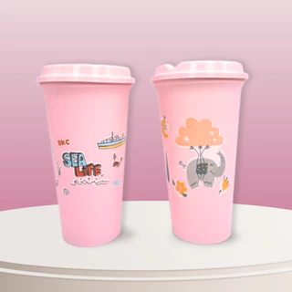 แก้ว 18oz คละลาย เลือกสี พร้อมฝา สีสดใส ลายน่ารัก มีให้เลือก 5สี by innotrend