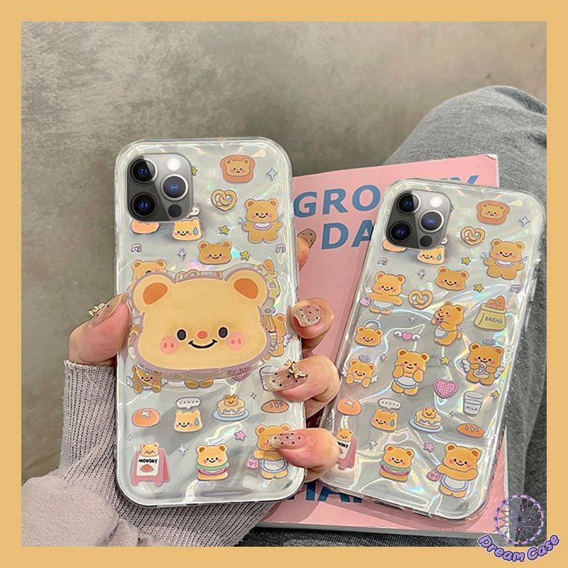 เต็มหน้าจอการ์ตูนน่ารักเนยหมีคลื่นน้ำอ่อนนุ่ม เคส IPhone 15 11 16 13 14 12 Pro Max 7Plus 16 8 6s 14 15 Plus XR X XS Max