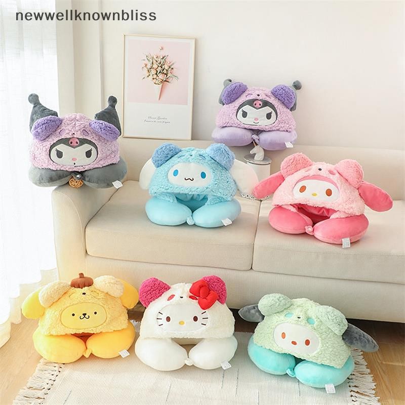 Newwellknownbliss น่ารัก Sanrio Hooded U-รูปหมอน Kuromi Hello Kitty Melody Pochacco หมอนรองคอรถที่นั่งสํานักงาน Nap หมอนคอหมอนของขวัญ CCD