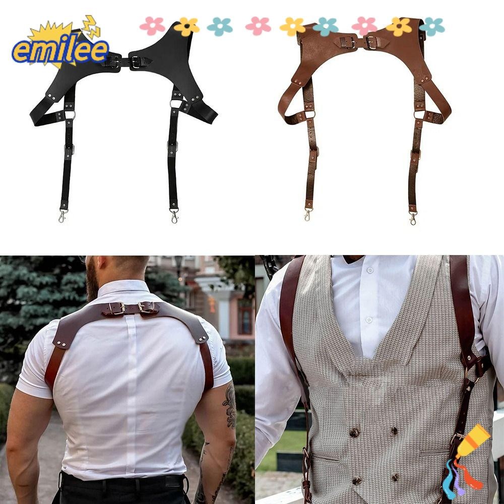 เอมิลี ผู้ชาย สายรัด เข็มขัด,หนัง ปู่ สายรัดไหล่วงเล็บยืดหยุ่น,แฟชั่นวินเทจอ่อนโยน นักกีฬา สายรัดปรับคลิปเข็มขัดผู้ใหญ่ผู้ให