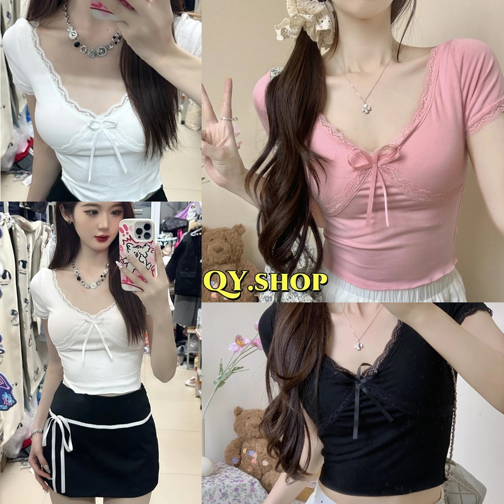 QY.Shop สินค้าราคาพิเศษ เสื้อไหมพรมแขนสั้น คอวี ผ้านิ่มสีพาสเทล น่ารัก "ZL03"