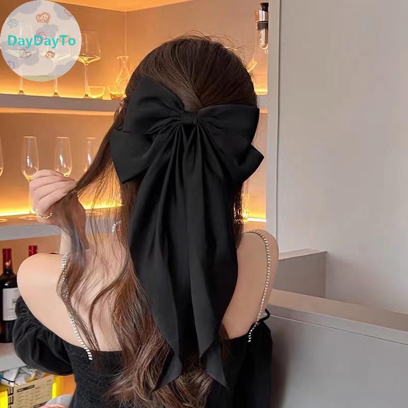 DayDayTo Elegant Red Streamer ริบบิ้นโบว์ขนาดใหญ่สําหรับผู้หญิงแฟชั่น Simple Solid Sa หางม้าโบว์ Hairpin หญิงอุปกรณ์เสริมผม TH - รูปที่ 5