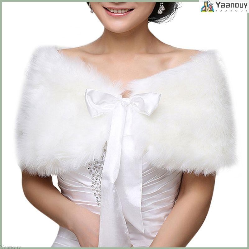 Yaa ผู้หญิงฤดูหนาวหนึ่งขนาด Warm Faux Fur Cape เสื้อคลุมงานแต่งงานห่อผ้าคลุมไหล่เจ้าสาวสําหรับ Jac