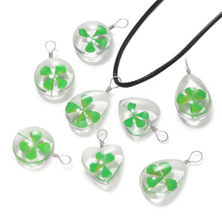 จี้แก้วใสรูปคลอเวอร์ 2-5ชิ้น (แบบหยดน้ำ/หัวใจ) สำหรับDIYสร้อ…
