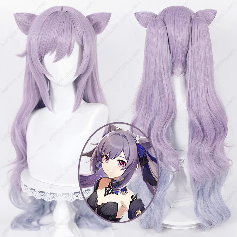 Opulent Splendor Keqing Skin Cosplay Wig 80cm Long Ponytails Gradient Wigs Heat Resistant Synthetic 