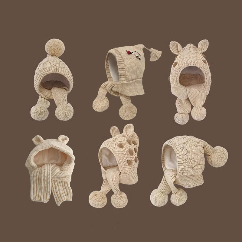 [1-10 ปี] เด็กหมวกผ้าพันคอหนึ่งฤดูหนาวที่อบอุ่นชายหญิงถักโรงเรียนป้องกันหูหมวกนักเรียนหมวกทําด้วยผ้า