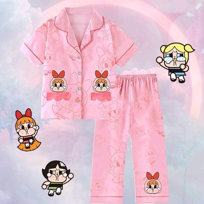 NEWชุดนอนเด็กแขนสั้นขายาว คอปก กระดุม มีกระเป๋าหน้า ผ้าคอตตอนผสมฝ้าย รุ่น3944