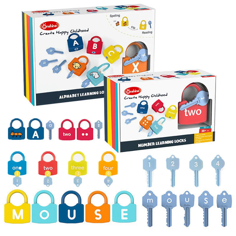 Kids Number Alphabet Unlock Key Educational Toys Montessori Alphanumeric Lock Matching Games Learnin