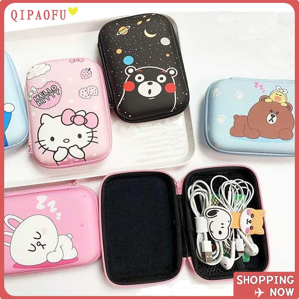 ฝาครอบป้องกันเครื่องชาร์จ QIPAOFU,กล่องเก็บสายเคเบิลข้อมูล Kuromi Pachacco Winnie ความจุขนาดใหญ่,ลิปสติก EVA แบบพกพาเดินทางกลางแจ้ง