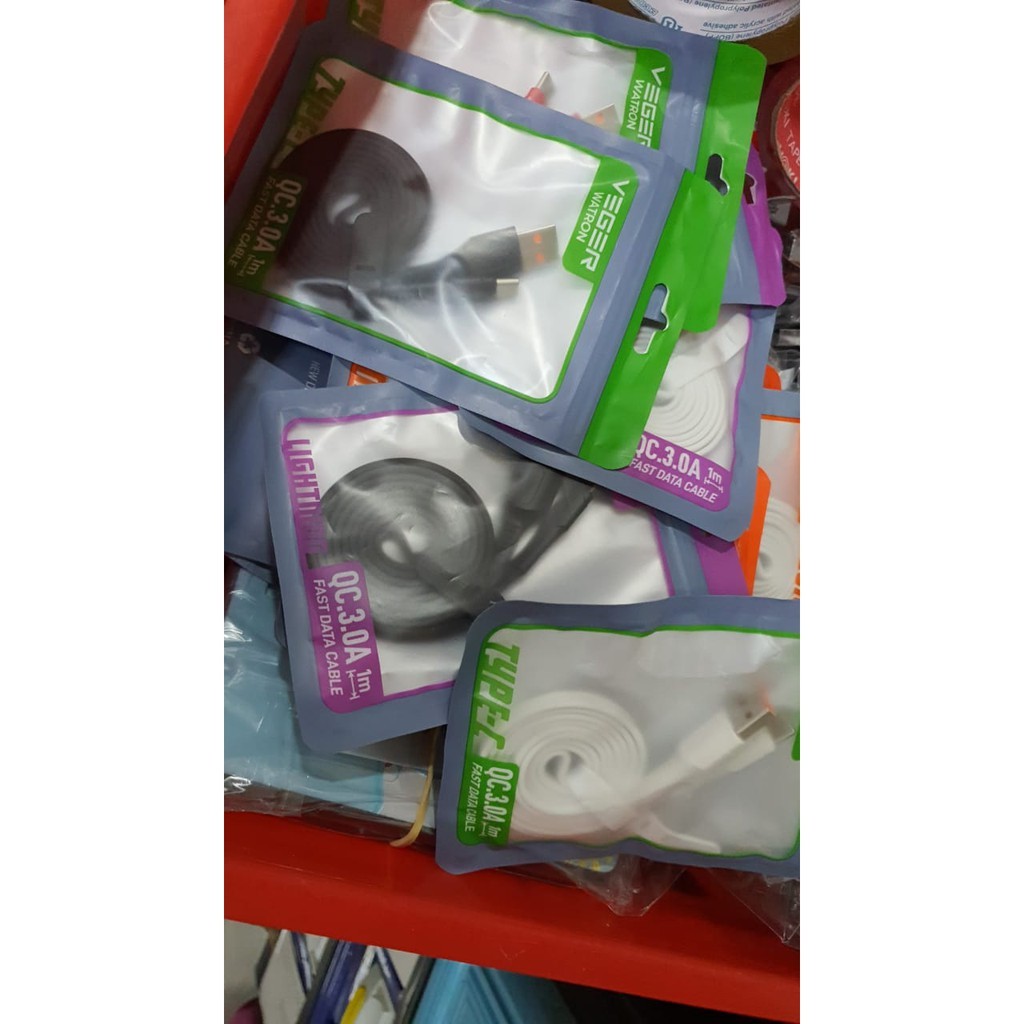 Data Cable & Charger Veger Watron IPHONE, Data Cable & Charger Veger Watron TYPE C, และ ANDROID