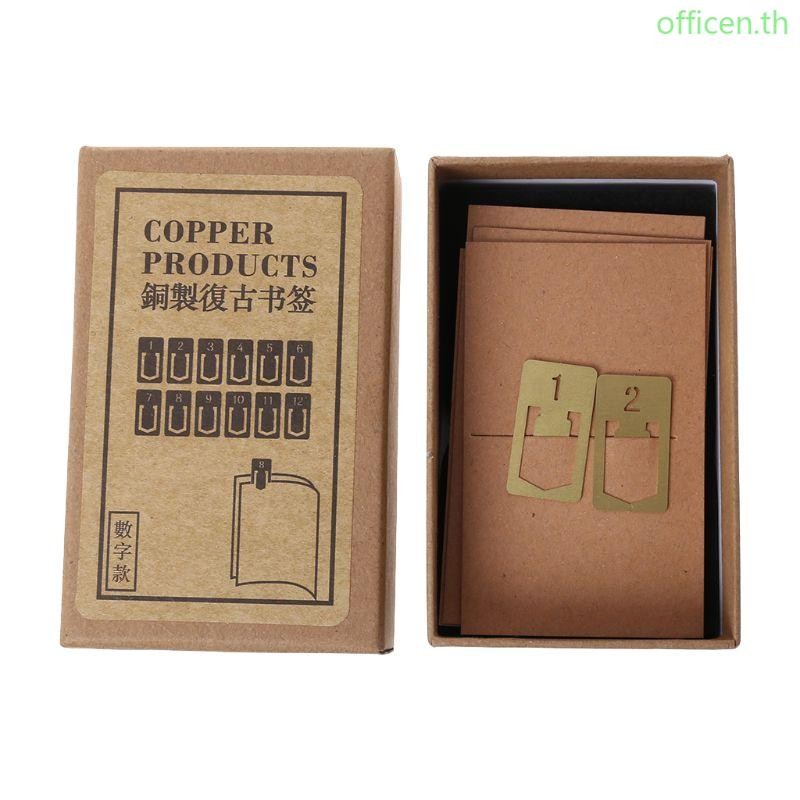 Cen 12 ชิ้นทองเหลืองที่คั่นหนังสือหมายเลขโลหะ Index Clamp Line Book Marker เครื่องเขียน Schoo