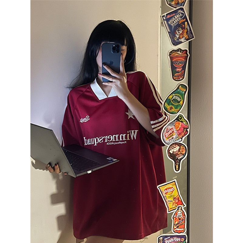 ส่งไวจากไทย TAYCEN M-2XL แขนสั้น งานปัก เสื้อยืด ผู้หญิง ลายทาง คอกลม เสื้อ oversize เกาหลี โอเวอร์ไซส์