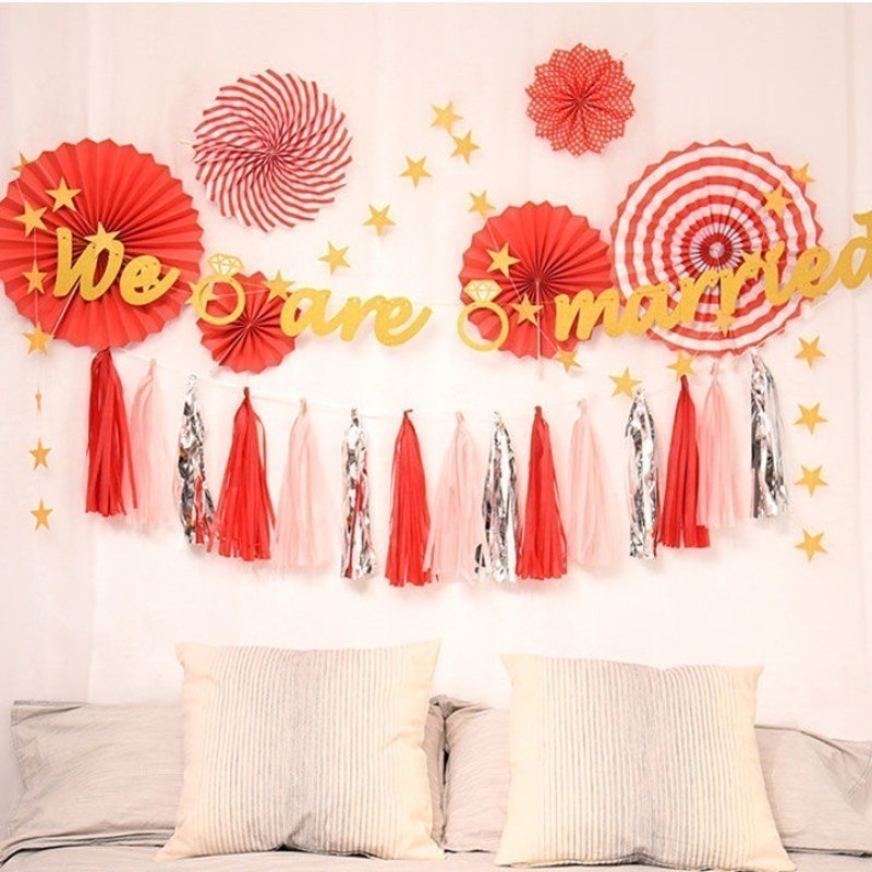 6 ชิ้น/เซ็ตปีใหม่สีแดงพับกระดาษพัดลม-บ้านเทศกาลฤดูใบไม้ผลิพรรคแฟนดอกไม้ตกแต่งจี้-ผนังพื้นหลังเครื่องประดับ - รูปที่ 6