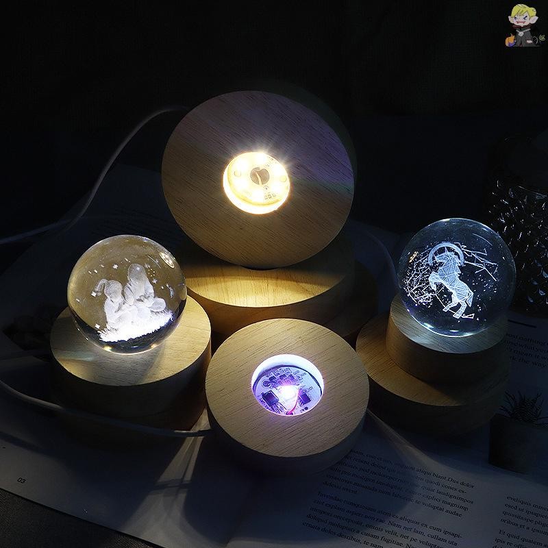 [CL] ฐานไฟไม้กลม USB พร้อมสวิตช์ไฟ LED Rotag ขาตั้งจอแสดงผลฐานโคมไฟตกแต่งบ้าน TH