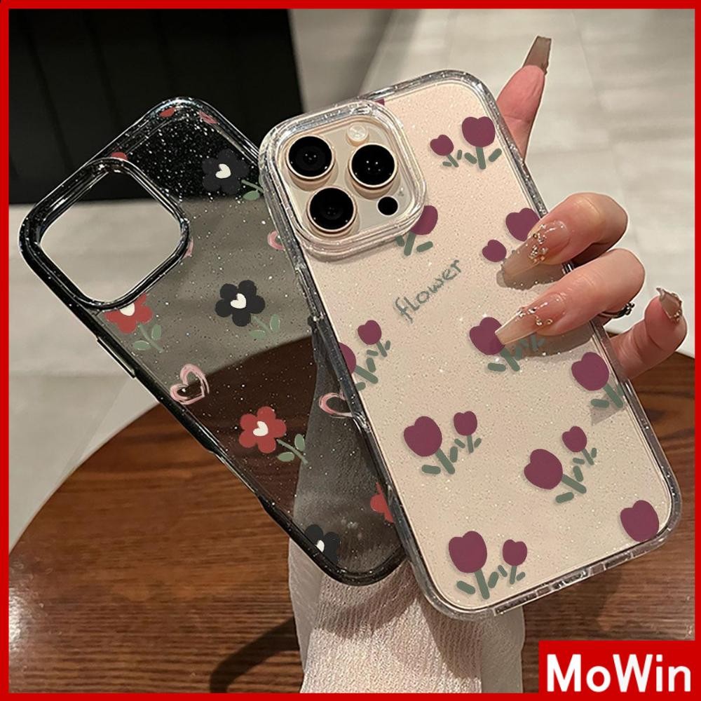 Movin - เคส iPhone 16 Pro Max iPhone 11 เคสใสแบบแวววาว TPU นุ่มสีสันสด ดอกไม้และหัวใจที่สวยงาม Compatible iPhone15 Pro max 14 13 12 Pro max XS XR 7 Plus 8 Plus