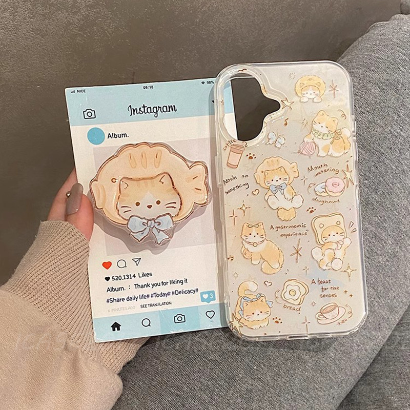 ขาตั้งแมวขนมปังปิ้งน่ารัก Samsung S25 S24 S23 S22 S21 Ultra S21+S20 FE M32 M12 เคสโทรศัพท์กันกระแทก