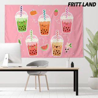 ผ้าผนังตกแต่งร้านอาหารและร้านเครื่องดื่มชาบับเบิ้ลน่ารัก Agirl
