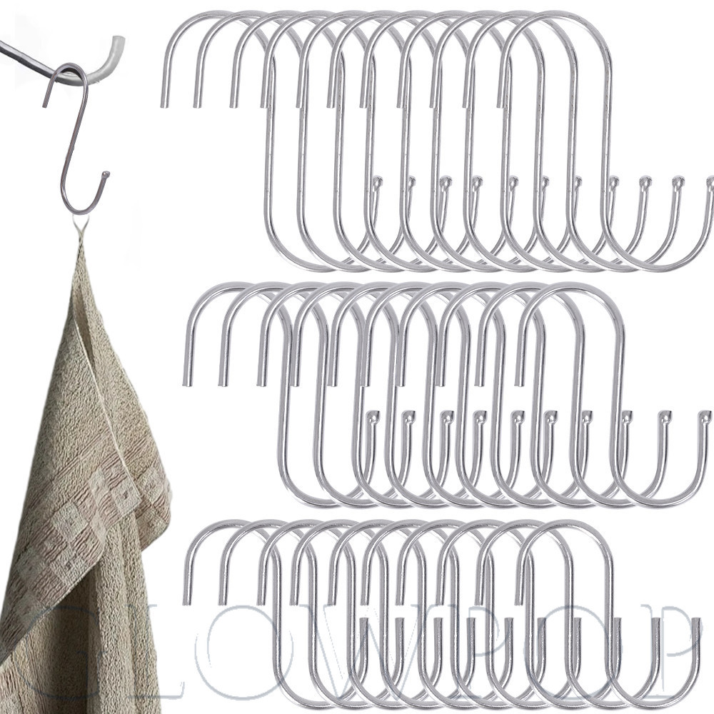 ตะขอรูปตัว S อเนกประสงค์สําหรับเก็บของในบ้าน | ตะขอแขวนสแตนเลส 10 ชิ้น, ตะขอสําหรับงานหนักสําหรับห้องน้ํา/ตู้เสื้อผ้า/ซูเปอร์มาร์เก็ต, พื้นผิวเรียบป้องกันรอยขีดข่วน