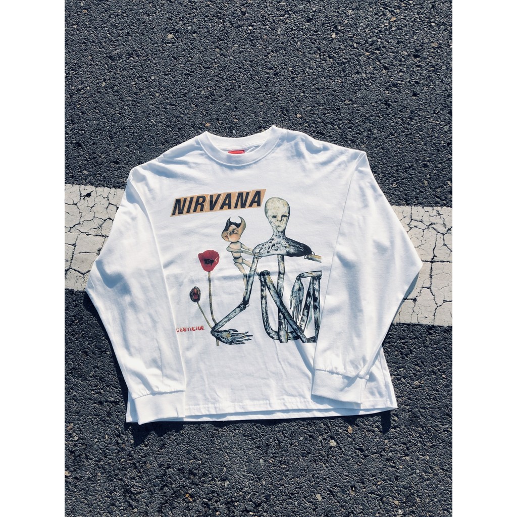 ผ้าฝ้ายแท้ Nirvana Band Age Rock แฟชั่นเสื้อยืดแขนยาว High Street American Metal Ready Stock