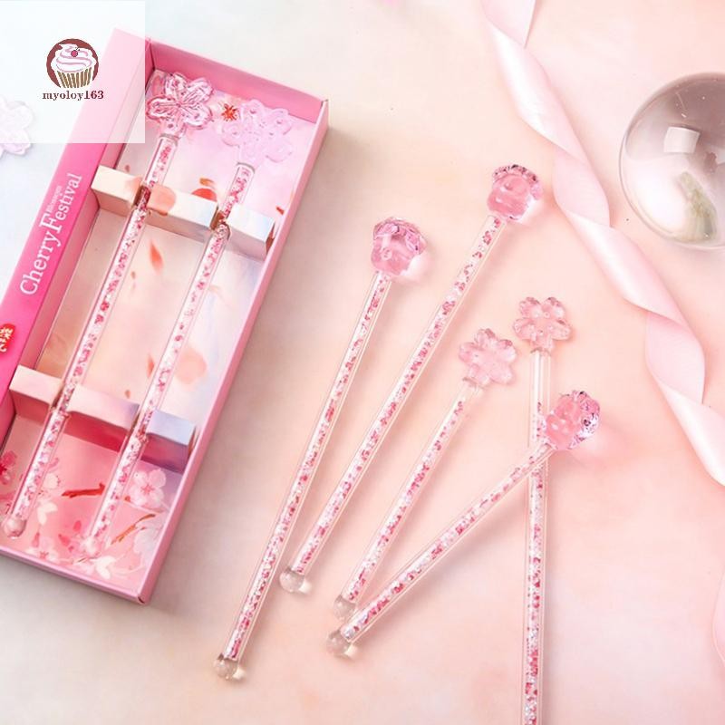 Myoloy Cherry Flower Claw Star Stirring Rod กระจกเงา Stick รูปหัวใจ Cherry-Shaped Design Stirrer Drinkware เครื่องมือ TH