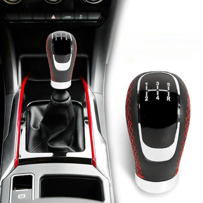 Universal 5/6 ความเร็วเกียร์ Shift Knob Shifter Lever Handle ดัดแปลง Stick หนังอุปกรณ์เสริมสําหรับรถยนต์ทั้งหมดคู่มือรถ Modles