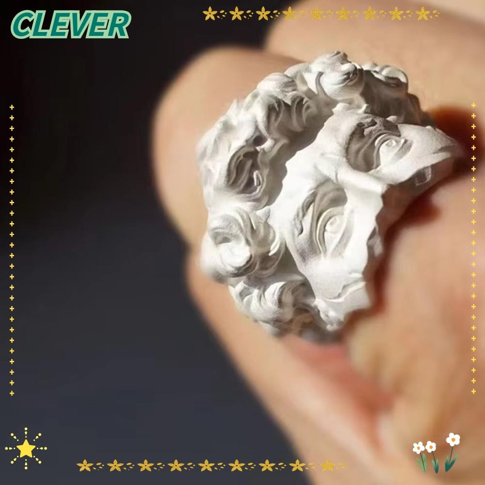 Clever Opening Masked Ring, Silver Color Relief Adjustable Rings, Vintage Artistic Finger Rings for 