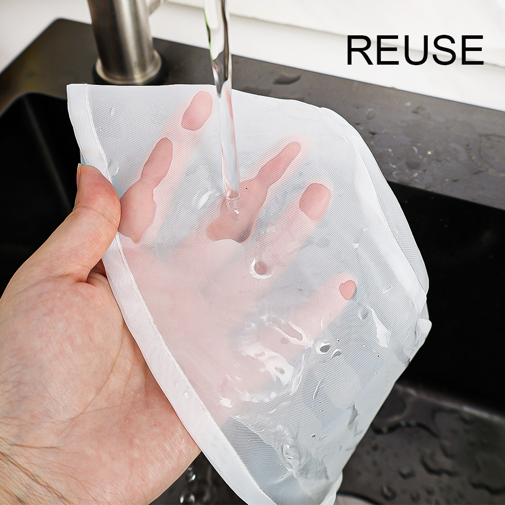 ถุงกรองแบบใช้ซ้ําได้ระดับพรีเมียม 5 ชิ้น, การออกแบบเชือกรูดป้องกันการรั่วไหลสําหรับการชงในบ้าน/ทําชีส (สีขาว) - ตาข่ายไนลอน 200 ไมครอนละเอียดพิเศษ - รูปที่ 5