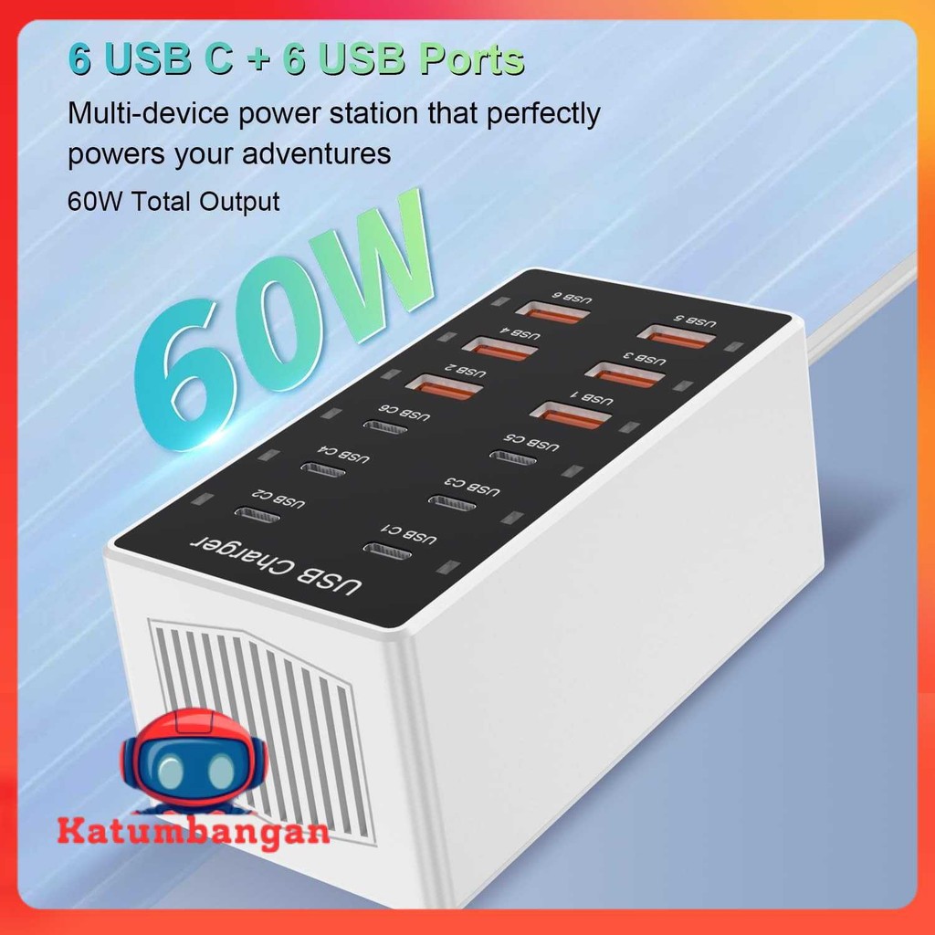 BANGGOOD USB Hub Charger 12 Multi Port Type C 5V/2.4A 60W EU Plug - YC-A6