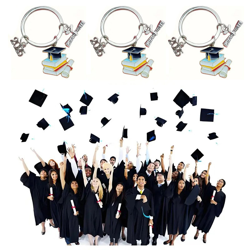 หมวกรับปริญญาพวงกุญแจ Heavy Duty โลหะ Class ของ 2025 บัณฑิต Bachelor หมวก Key แหวนผู้ถือกระเป๋าเป้สะพายหลังแขวนตกแต่ง
