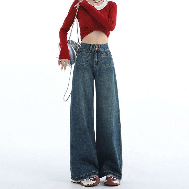 Floerns กางเกงยีนส์ยาวเอวสูง ทรงกระบอก แต่งกระเป๋าสี่เหลี่ยม - รูปที่ 5