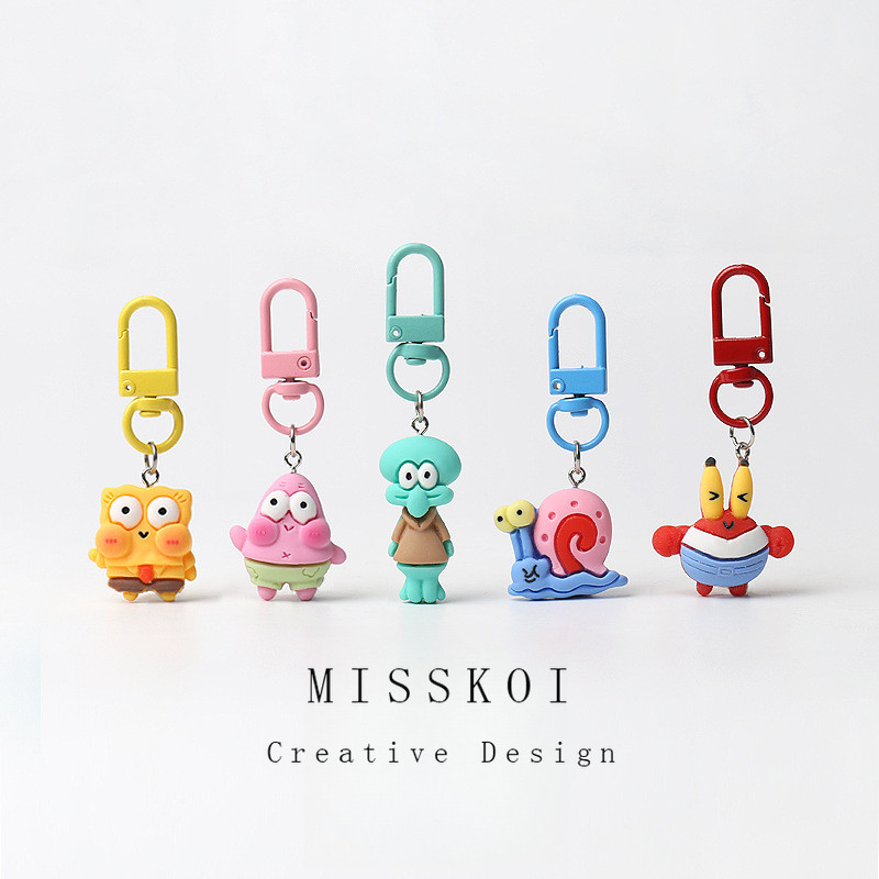 MISSKOI การ์ตูนน่ารัก SpongeBob SquarePants Pie Star ที่ไม่ซ้ํากันกระเป๋าเป้สะพายหลังกระเป๋าจี้เรียบง่ายตกแต่งทุกวัน – โปรปัง