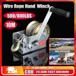 {Ready Stok,COD}500/800/1200LBS  10M Wire Rope Hand Winch Kualitas Tinggi Hand WinchHand Winch / Boat Winch / Katrol Manual  Trailer Boat Winch dengan Kabel Baja untuk ATV UTV Trailer Truck Boat, Trailer atau Pemuatan Perahu Perahu Pribadi