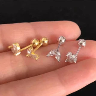 Papaozhu เกาหลี 14K Gold Mini คริสตัลหัวใจสกรูต่างหูผู้หญิง Hypoallergenic เจาะหู Studs เครื่องประดับของขวัญ