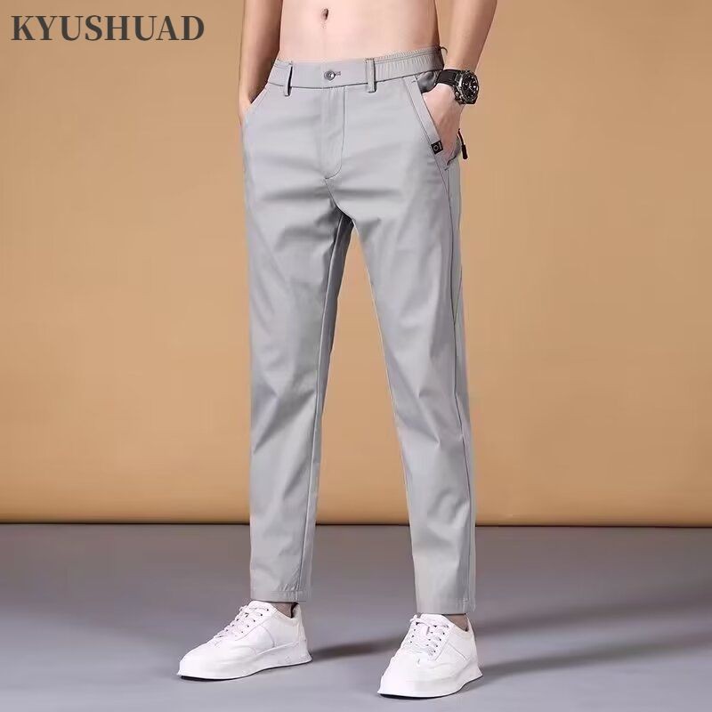 KYUSHUAD คิวชวด กางเกงขายาวลําลองแฟชั่นสําหรับฤดูใบไม้ผลิพร้อมน้ําล้างเสร็จ