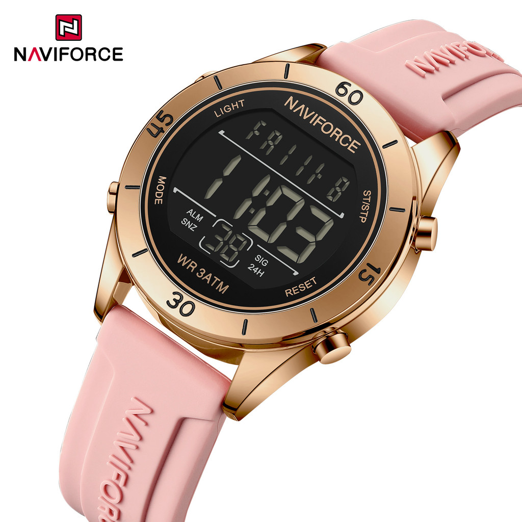 NAVIFORCE NF5054 Anti Circular สายซิลิโคนนาฬิกาอิเล็กทรอนิกส์สุภาพสตรีนาฬิกา LCD ดิจิตอลแฟชั่นกีฬานาฬิกาข้อมือผู้หญิง
