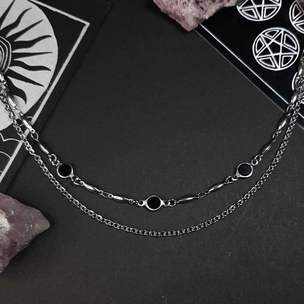 Double Layer Layer Layered Black Zircon choker Cool Style Silver Fine Chain Niche Simple Collar Clavicle Chain
