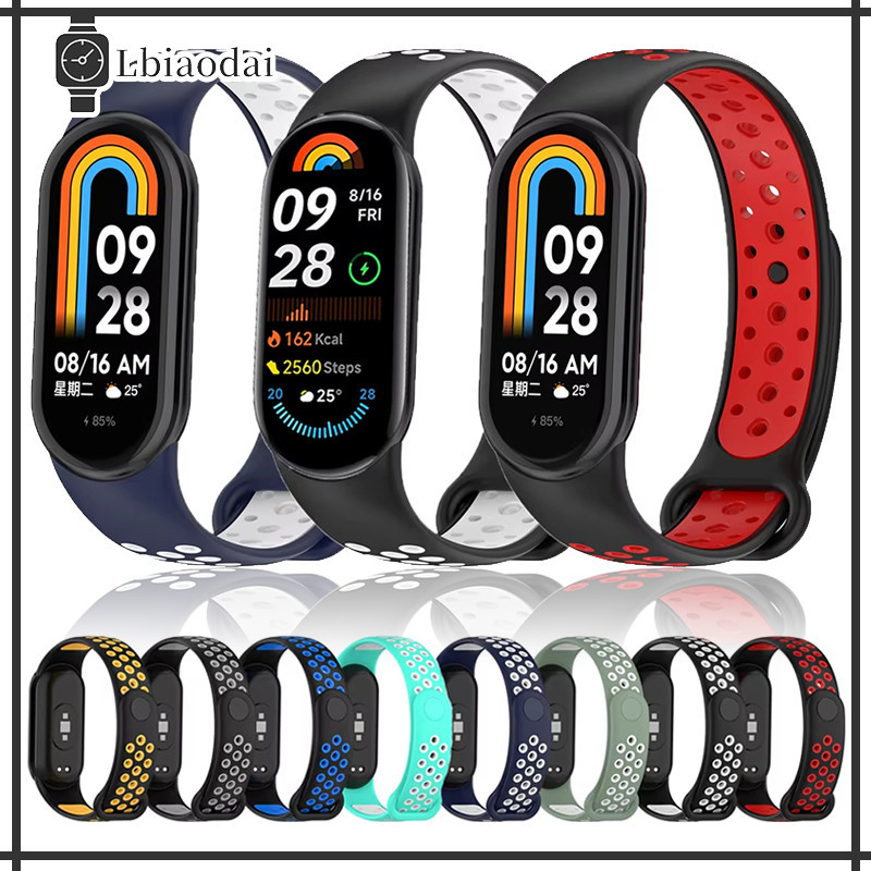 สายซิลิโคนนุ for Xiaomi Mi Band 10 9 8 สายรัดข้อมือกีฬาสองสีซิลิโคนสายคล้องคอ for Smart Watch Mi Band 10 9 8