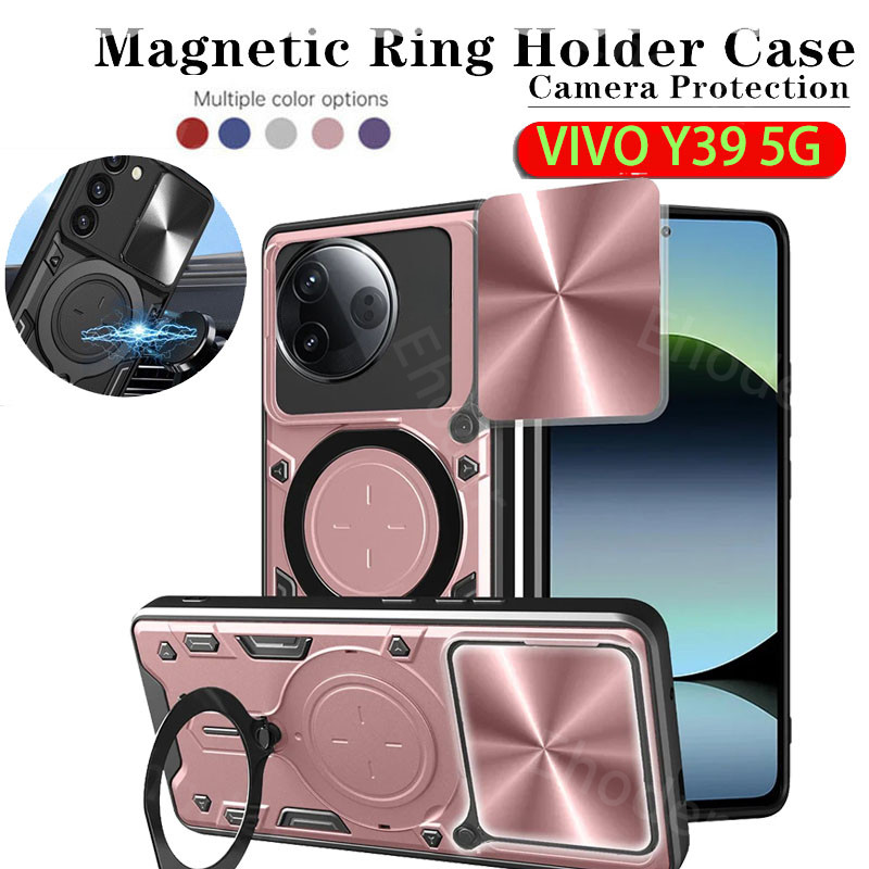 สไลด์เลนส์ปกป้องเคสโทรศัพท์สําหรับVIVO Y39 5G 2025 ผู้ถือรถแม่เหล็กเกราะกันชนปลอกเปลือกแข็งสําหรับVI