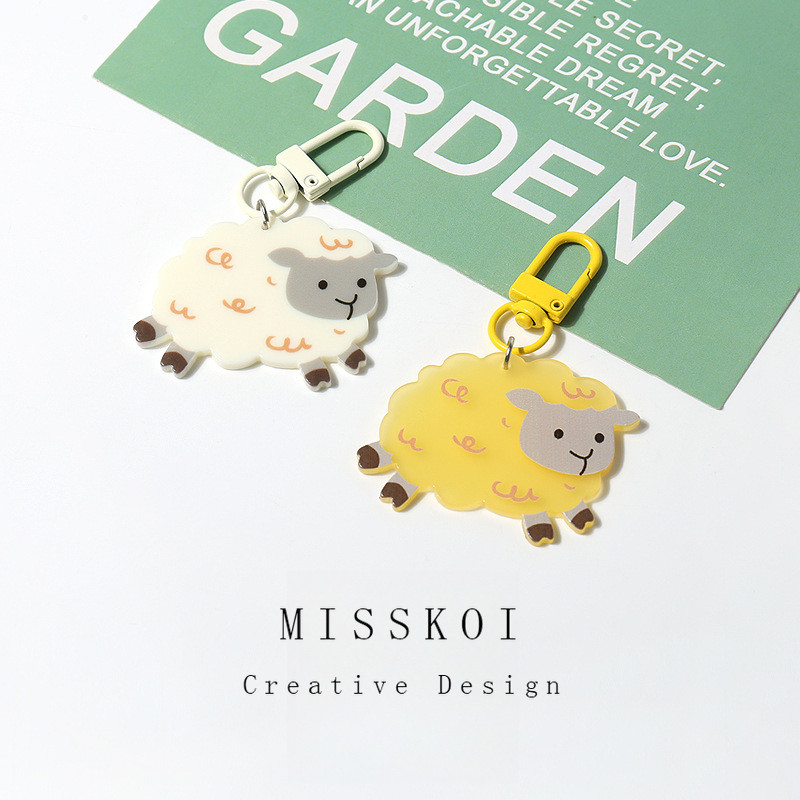 MISMEMO พวงกุญแจแกะสีขาวการ์ตูนเกาหลีของญี่ปุ่น i จี้แกะน่ารักอะคริลิค