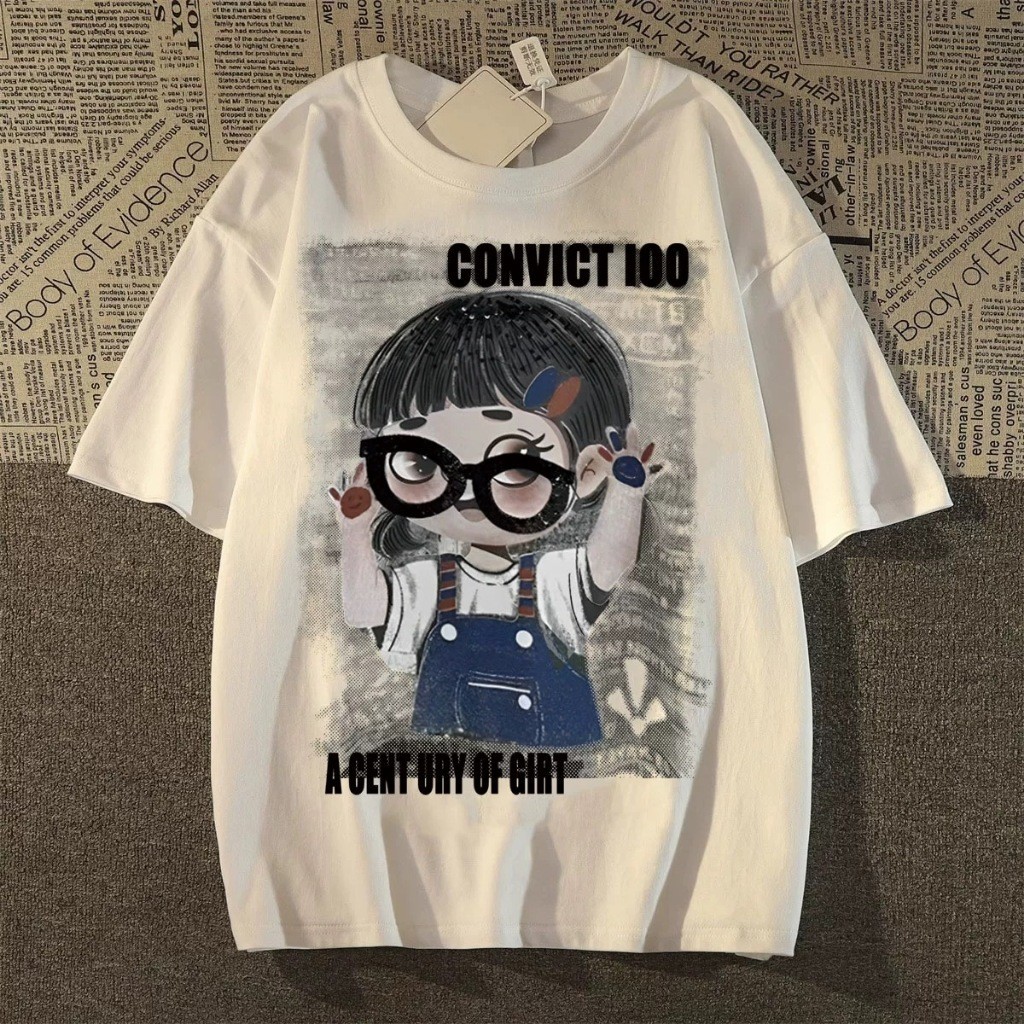 TeddyTee ️เสื้อสาวอวบ-เสื้อยืด oversize สวมใส่สบาย ลายพิมพ์ “CONVICT GIRL” สไตล์เกาหลี  ไม่ต้องรีด แนวสตรีท ผ้าฝ้าย100% ราคา ถูกที่สุด ดีลบีเคเค แกลเลอรีภาพที่ 2