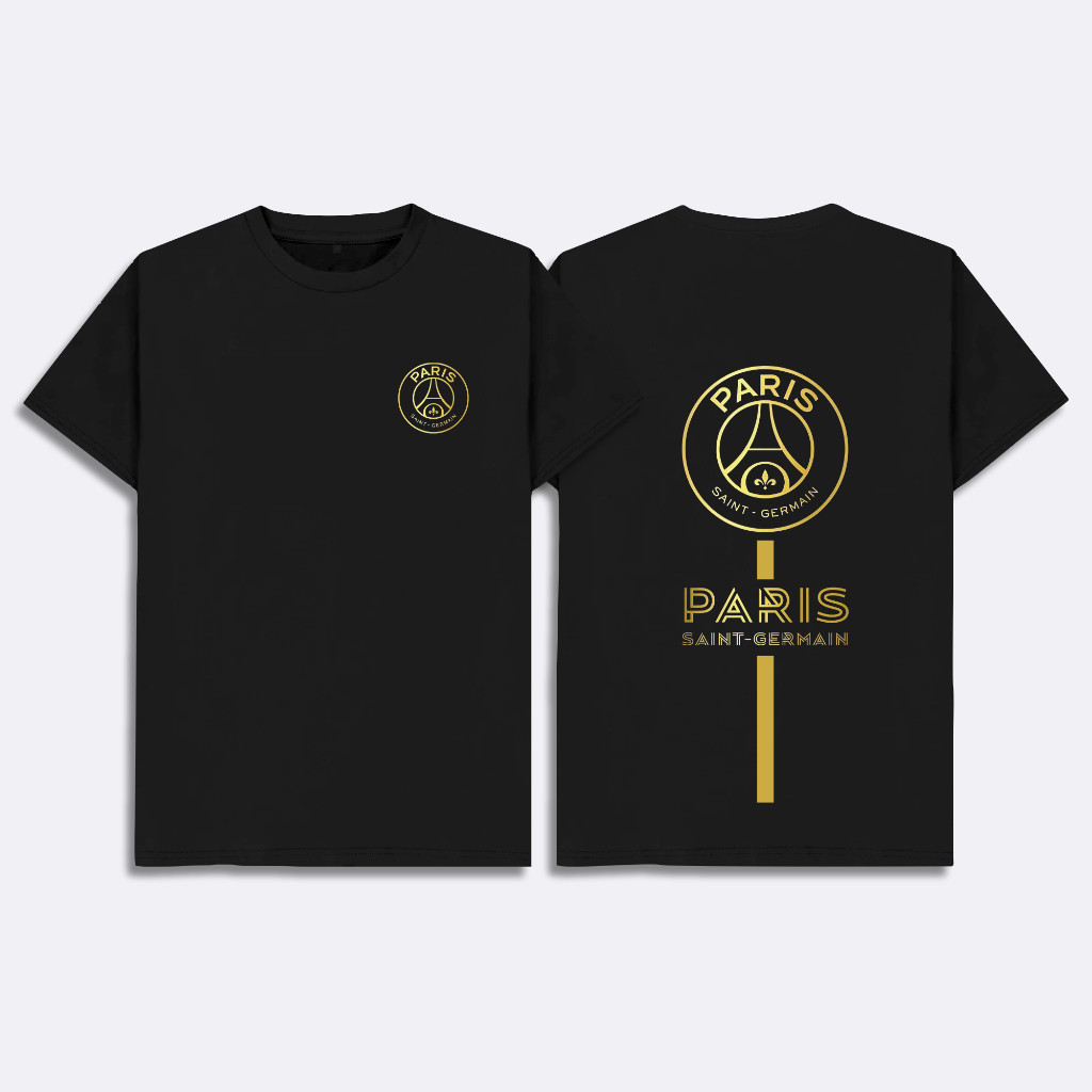 KATUN PSG Golden Logo T-Shirt ทำจากฝ้ายบริสุทธิ์ สไตล์สำหรับทั้งผู้ชายและผู้หญิง มีไซส์ตั้งแต่ S ถึง