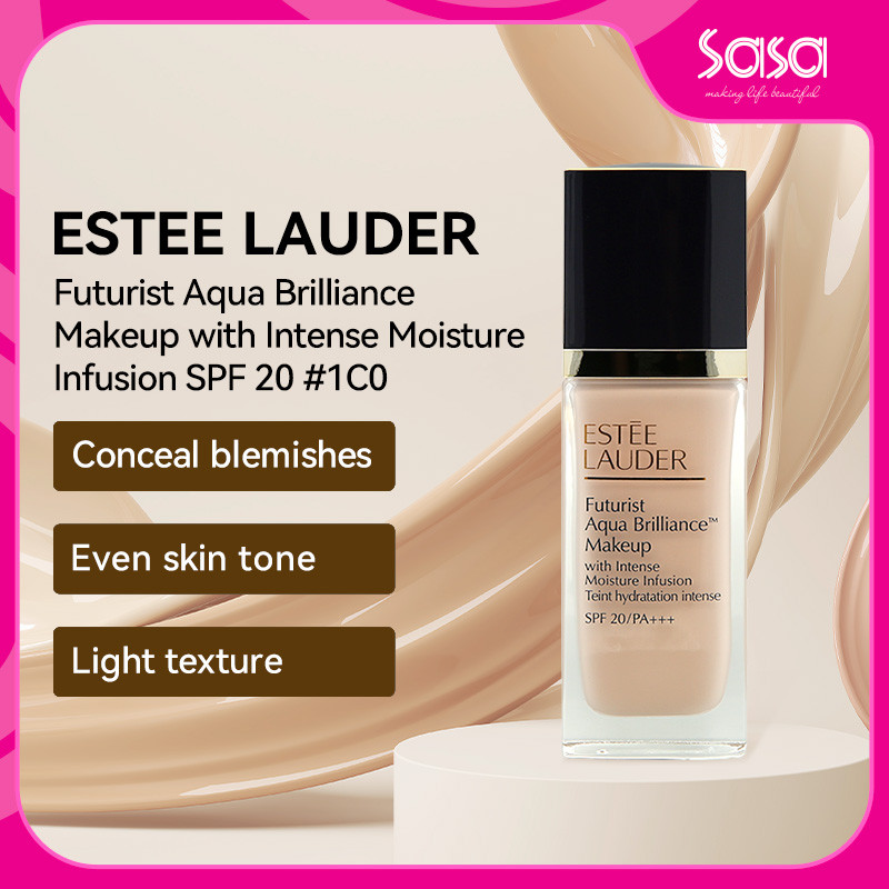 ESTEE LAUDER Futurist Aqua Brilliance Makeup Foundation SPF 20/PA++ 30ml (#1W0 warm porcelain/#2C0 cool vanilla) เอสเต้ ลอเดอร์ ฟูตูริท อควา บริลเลียนซ์ เมคอัพ วิท อินเทนส์ มอยซ์เจอร์ อินฟิวชั่น เอสพีเอฟ 20