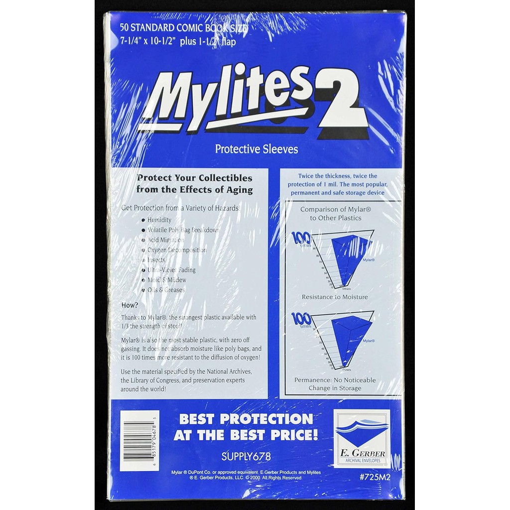 Mylites 2 Mil หนังสือการ์ตูนขนาดมาตรฐาน 7 1/4" x 10 1/2" Plus 1-1/2" Flap Pack 50 4OV4
