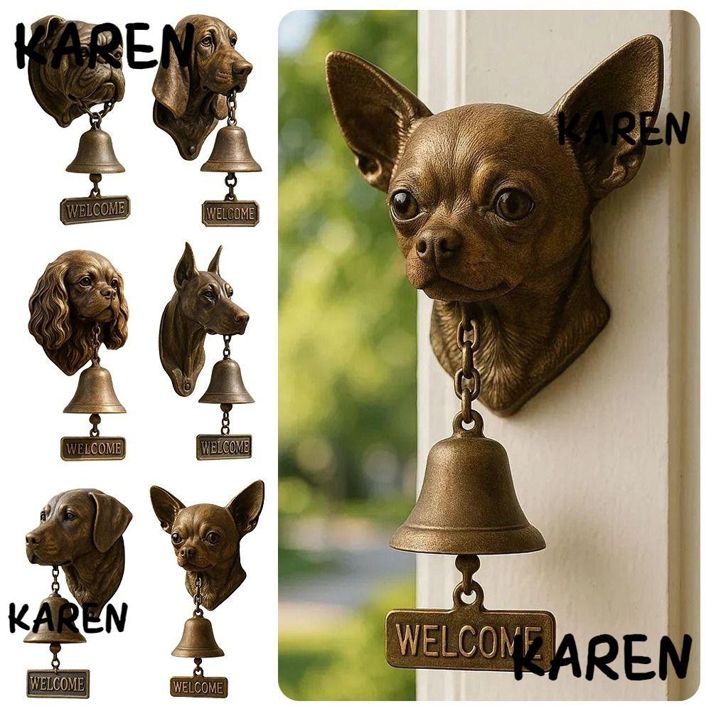 KARENGOODS กระดิ่งระฆังรูปสุนัข, Weatherproof Loud Ringing Welcome Doorbell, Unique Resin+Metal Wall Mount แขวนตกแต่งประตูด้านหน้า Chime Bell Cottage