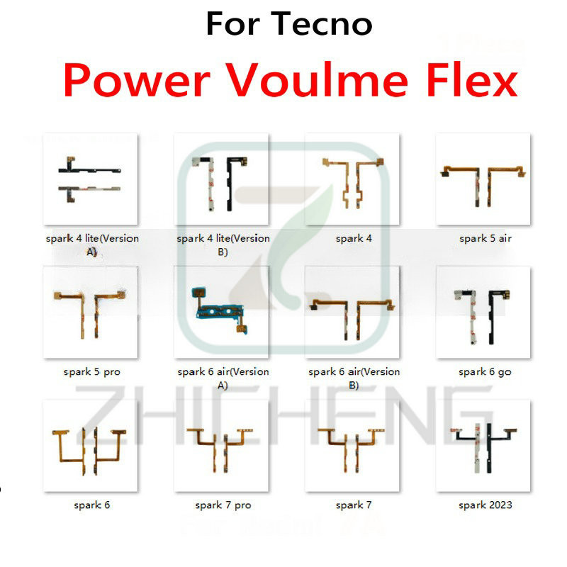 On Off Volume ด้านข้างปุ่ม Flex สําหรับ Tecno Spark 4 5 6 7 Pro Lite Air Go KE5 KE5J KC8 KF6 BF7 KD7