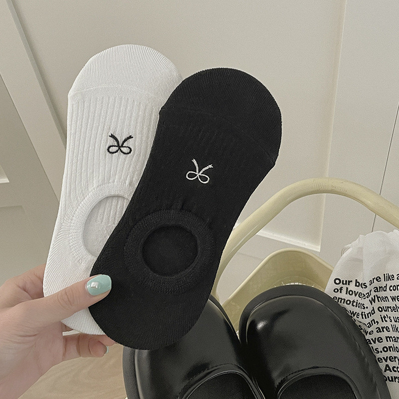 ถุงเท้าผู้หญิงทันสมัย ถุงเท้าที่มองไม่เห็น ลายโบว์ ลายทางแนวตั้งถัก หวานและน่ารัก สไตล์วิทยาลัย - รูปที่ 7